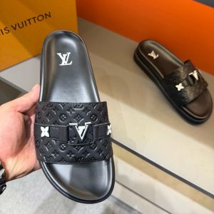 LOUI.S VUITTON MONOGRAM SLIDE BLACK WHITE 004