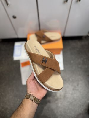 HERME.S INFRA CROSS ITALIAN SLIDE TAN SUEDE 022
