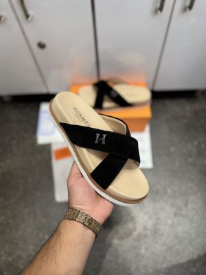 HERME.S INFRA CROSS ITALIAN SLIDE BLACK SUEDE 02