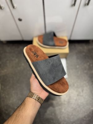 ZAR.A PREMIUM SUEDE SLIDE GREY TAN 025