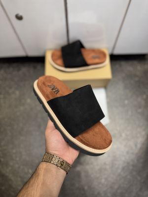 ZAR.A PREMIUM SUEDE SLIDE BLACK TAN 026