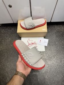 Christian Loubouti.n Take It Easy Rubber Spike slides Grey