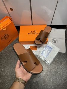 Herme.s Izmir Italian Calf Leather Premium Sandal Slide brown