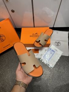 Herme.s Izmir Italian Calf Leather Premium Sandal Slide Orange Cream