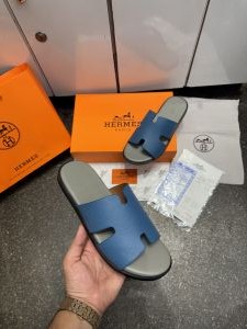 Herme.s Izmir Italian Calf Leather Premium Sandal Slide blue