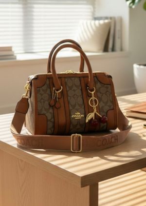 Coach_boston_bag premium quality with cherry(dust cover)