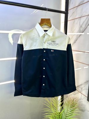 Tommy_Hilfiger White Oxford Lycra Premium Printed Shirts F2751-WH