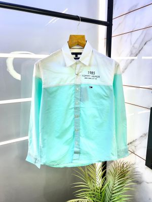 Tommy_Hilfiger Green Oxford Lycra Premium Printed Shirts F2751-G1