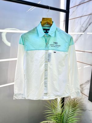 Tommy_Hilfiger Green Oxford Lycra Premium Printed Shirts F2751-G2