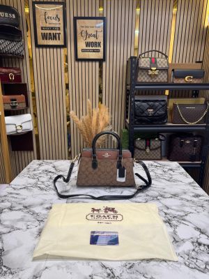 Coac_h Rowan Satchel Hand Bag Classic C Canvas With Dust Bag Including Card (Apricot)