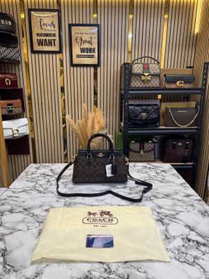 Coac_h Rowan Satchel Hand Bag Classic C Canvas With Dust Bag Including Card (Coffee)