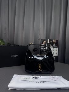YSL SAINT LAUREINT GLOSSY BLACK HOBO SHOULDER BAG WITH DUST BAG & OG MAGNETIC BRAND BOX HEAVY QUALITY - G68PU