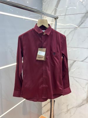 Burberr y Maroon Premium Embroidered Logo Shirt With custom Branded Button Tagging And Brand Packing 3750