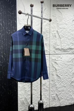 Burberr y Premium Imported Checks Shirt With custom Branded Button Tagging with Printed Design And Brand Packing 3808