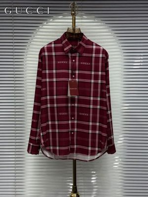 Gucc i Maroon Premium Checks Allover Logo Shirt With custom Branded Button Tagging And Brand Packing 3813