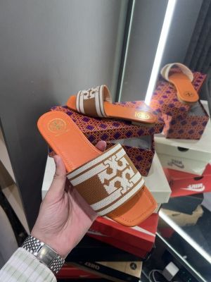 Tory_Burch Double T Slide With OG Box & Dust Bag (Orange - 1042)