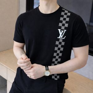Loui s Vuitton Imported Black knitted Super Premium Round Neck T-shirt F3529-BL