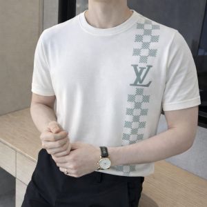 Loui s Vuitton Imported White knitted Super Premium Round Neck T-shirt F3529-WH