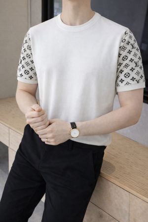 Loui s Vuitton Imported White knitted Super Premium Round Neck T-shirt F3516-WH