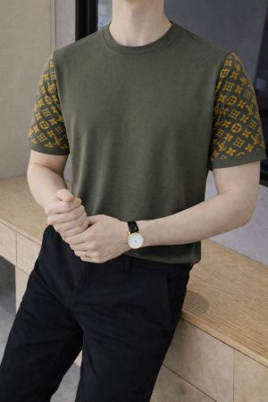 Loui s Vuitton Imported Green knitted Super Premium Round Neck T-shirt F3516-GR