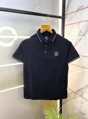 Arman i Exchange Navy Blue Premium Imported 240 GSM Interlock Cotton Lycra Fabric Polo T Shirt with Patch Logo 714
