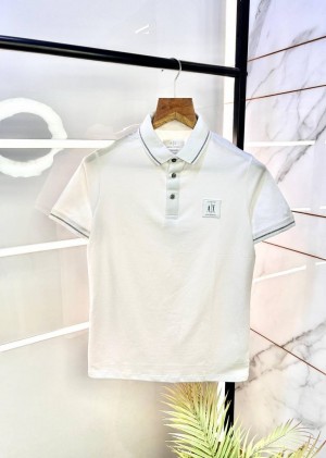 Arman i Exchange White Premium Imported 240 GSM Interlock Cotton Lycra Fabric Polo T Shirt with Patch Logo 715