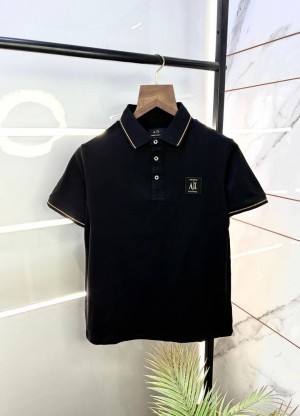Arman i Exchange Black Premium Imported 240 GSM Interlock Cotton Lycra Fabric Polo T Shirt with Patch Logo 716