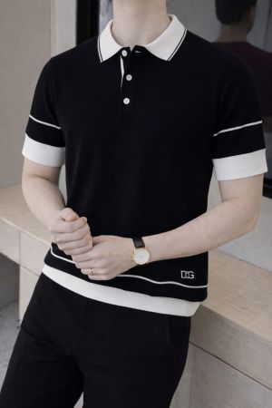 Dolc e & Gabban a Imported knitted Super Premium Black Collar Neck Polo T-shirt F3468-BL
