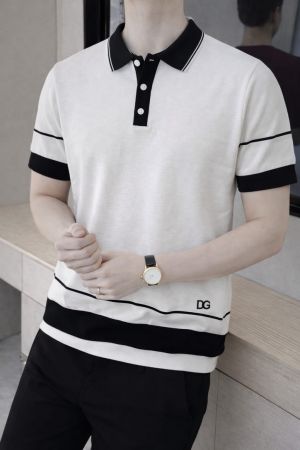 Dolc e & Gabban a Imported knitted Super Premium White Collar Neck Polo T-shirt F3468-WH