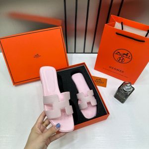 Hermes Paris Oran Flats For Her With OG Box & Carry Bag Light Pink Slide H38 Light Pink