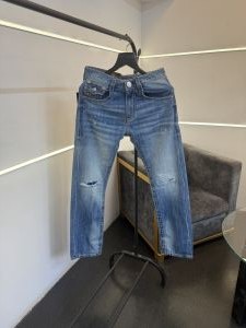 True religion ripped hyperflex straight imported imported denim light blue