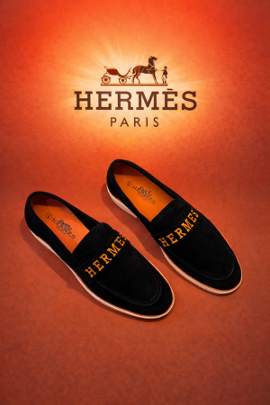 Hermes_logo Black 100% Genuine Suede Leather