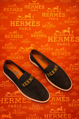 Hermes_logo brown 100% Genuine Suede Leather