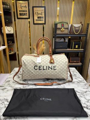 Celine Premium Quality Triomphe Canvas Duffle Travel Bag With Dust Bag (White Flower)