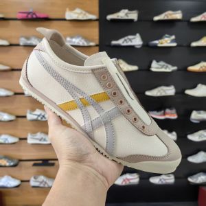 Onitsuk_a Tiger Mexico 66 Slip On Beige Grey Yellow Leather Sneaker (D-2045)