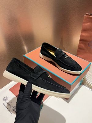 Loro Piana Summer Charms Walk Loafers In Black Suede