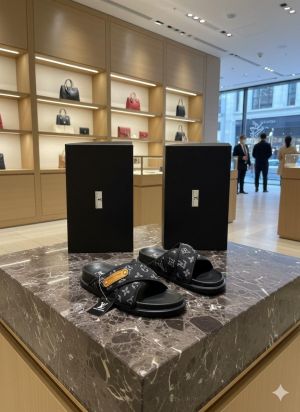 Lou-vuitton denim blue-white slides Black 