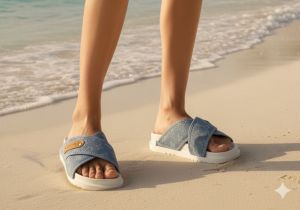 Lou-vuitton denim blue-white slides