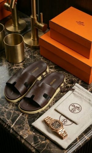 HERME.S IZMIR THICK SOLE ITALIAN SLIDE BROWN 44