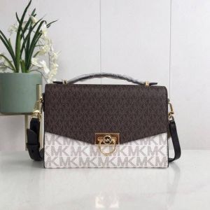 Michael_Kors Hendrix Signature Shoulder Bag With Box Dust Bag (Coffee White)