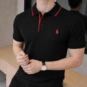 Ralp h Lauren Polo Imported knitted Black Super Premium Collar Neck T-shirt F3556-BL