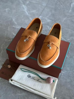LORO PIANA SUMMER CHARMS WALK LOAFERS IN CARAMEL BROWN SUEDE LB