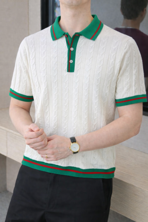 Gucc i White Imported knitted Premium Collar Neck Polo T-shirt F3487-WH