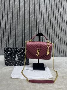 Ysl Collage Wine-Gold Medium Shoulder Bag With Original Box & Dust Cover