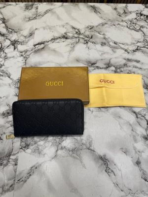 Gucc_i GG Embossed Premium Quality Zip Around Wallet (Black)
