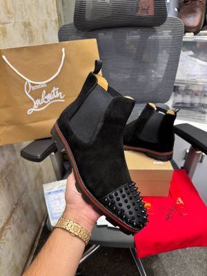 Christian Loubouti.n Spikes Suede Chelsea Boots Black n Premium