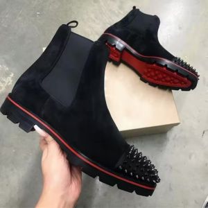 Christian Loubouti.n Spikes Suede Chelsea Boots Black n Premium