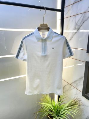 Calvin_Klein White Zipper Collar Neck Premium Polo T-shirt F3514-W2