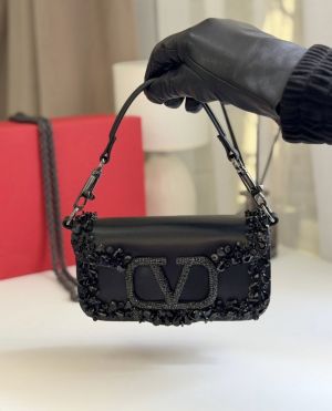 VALENTIN.O GARAVANI BLACK CRYSTAL EMBELLISHMENT LOCO SMALL SHOUDER BAG WITH OG BOX