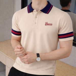 Gucc i Cream Imported knitted Premium Collar Neck Polo T-shirt F3557-CR